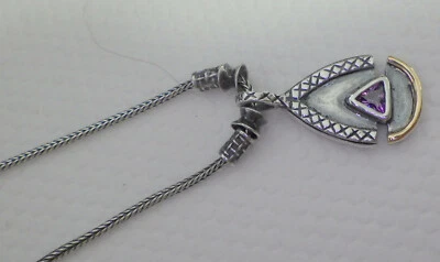 STERLING NECKLACE PENDANT STERLING W, AMETHYST & GOLD ACCENT  18" PENDANT 3/4" — 第 1/4 张图片