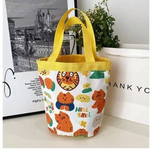Animal Print Cylinder Handbag Canvas Material Lunch Box Bag Daily Matching - Picture 1 of 16