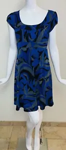 B. Wear Too! Short Sleeve Empire Waist Blue Shimmer Print Dress Size L - Picture 1 of 8