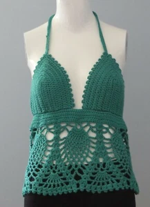 New Handmade Crochet Green Size 26 (S) Pineapple Lace Halter Blouse Tops - Imagen 1 de 6