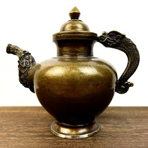Raro antico vaso vino cinese bronzo antica dinastia vaso brocca vino Flagon - Foto 1 di 12