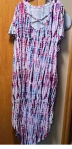 LIVI Lane Bryant Purple Multicolor SZ 18/20 SHORT SLEEVE Tye Dye MAXI DRESS - Picture 1 of 4