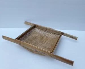 Vintage Thai Handicraft Bamboo & Rattan Strainer With Handle Square Shape 12X12" - Picture 1 of 24