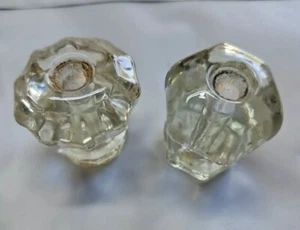 2 Antique 6 Sided Hexagon Glass Pulls, Cabinet or Drawer Pulls. Smooth 1 1/2” - Picture 1 of 4