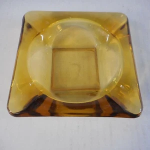 Vintage Amber Brown Heavy Weight Glass Ashtray Cigar Midcentury Modern 6" - Picture 1 of 4