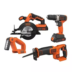 Black+Decker 20v 4Tool Drill,CircularSaw,ReciprocatingSaw,Light,2Batteries,Charg - Picture 1 of 1