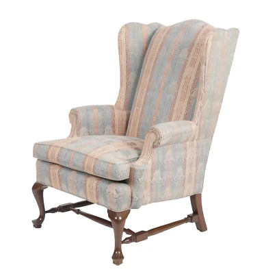 Hancock & Moore Mahogany Queen Anne Style Wing Chair High End Designer Fabric Foto 1 de 4