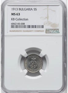 1913 Bulgaria 5 Stotinki - NGC MS63 - KM24 - KB Collection - Picture 1 of 2