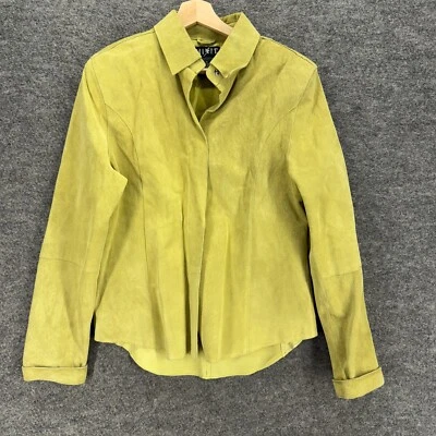 Mixit Shirt Women 10 Green Button Up Collared Long Sleeve Lined Leather Casual - Image 1 of 4