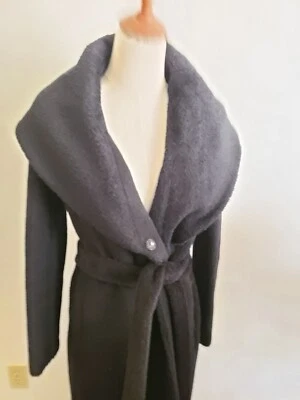 DKNY Alpaca wool coat accessibility wrap shawl collar belted jacket black 2 - Image 1 of 4