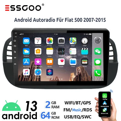 ESSGOO Carplay Per FIAT 500 2007-15 9" Android 14 Autoradio GPS Navi WIFI RDS USB 2+64G