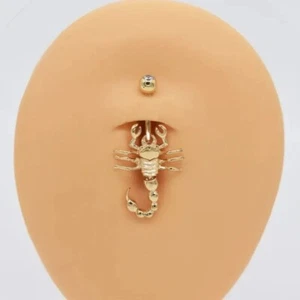 Round Lab-Created Diamond Scorpion Belly Button Ring 14K MicroYellow Gold Plated - Picture 1 of 7
