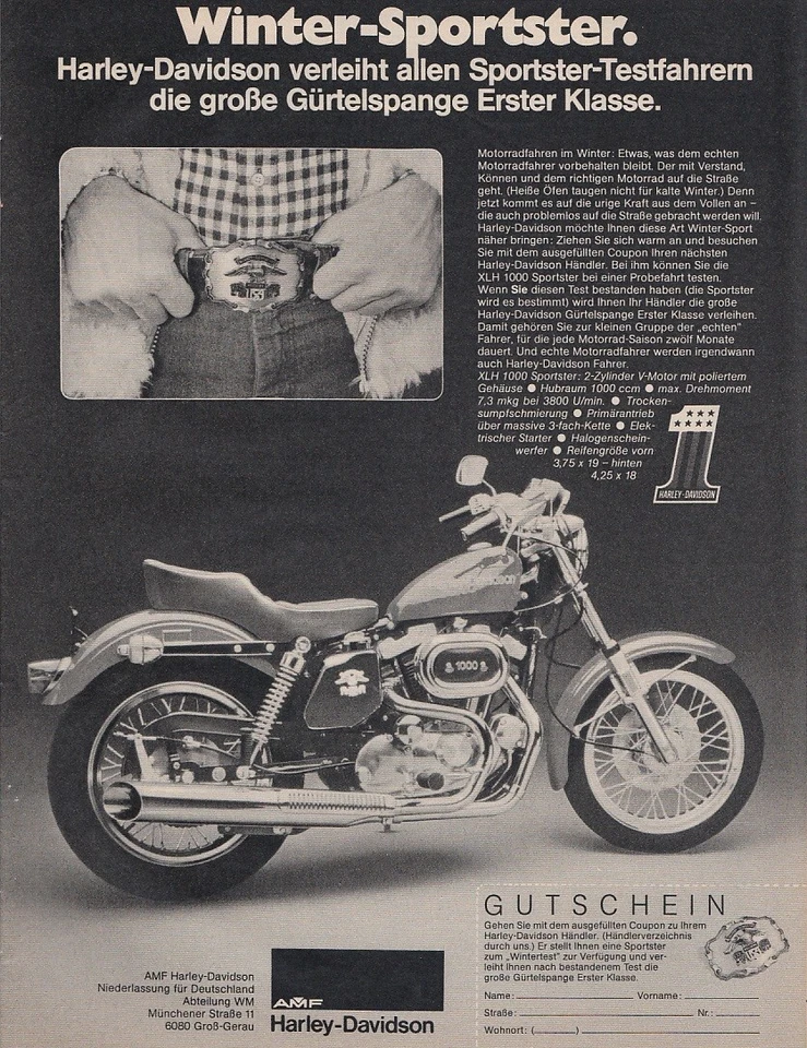 Harley-Davidson XLH 1000 - Reklame Werbeanzeige Original-Werbung 1977 (2) - Bild 1 von 1