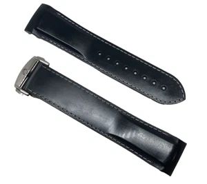 Omega Black w/ White Stitching Rubber 22mm Strap Band & 18mm Deployant Clasp - Picture 1 of 11