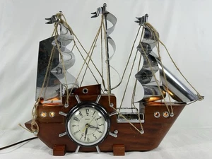 Vintage United Electric Ship Clock Nautical Wood Chrome Sailing Boat USA 1950s - Picture 1 of 22