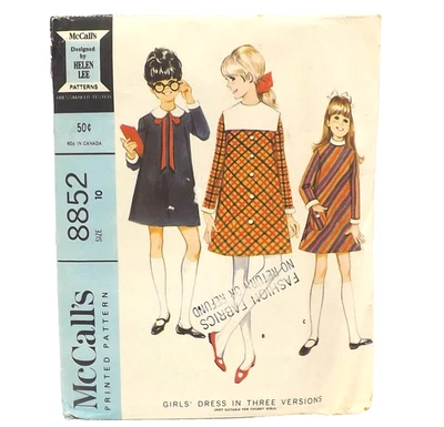 McCalls 8852 Sewing Pattern size 10 Dress Square Sailor Collar Teen Girls 1960s - Image 1 of 3