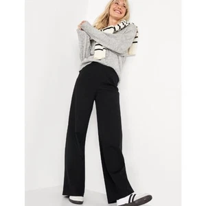 Old Navy Pants Womens Medium Wide Leg Pixie Black Denim Twill Pull On Loose - Picture 1 of 6