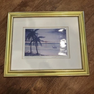 Jack Blackman Print Bahamas scene Palm Tree Pencil Signed 11.5x9.5 Photo 4x6 - Picture 1 of 9