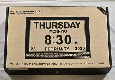 7"Digital Calendar Day Clock, Day, Time, Day, Month, Year, 8 Languages - Image 1 of 4