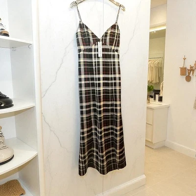Alice + Olivia NWT Julietta Plaid Slip Dress Side Slits Satin Multicolor Sz 0 - Image 1 of 4