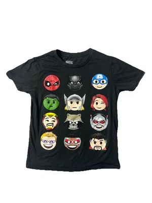 Marvel Graphic T Shirt Boys Size M Black Tee Shirt with characters Chibi Faces - Image 1 of 4
