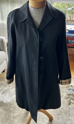 BURBERRY London sz S черный хлопок/полиэстер пальто w шерсти подкладка - хорошо/VG - Изображение 1 из 4