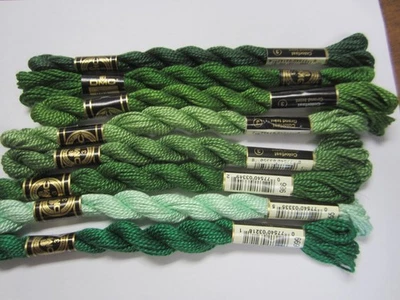 DMC Cotton Perle #3   Variety of Greens  Embroidery Floss Thread  15.4 yards - Image 1 of 4