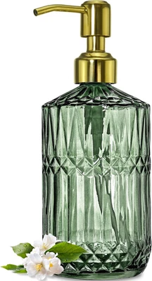 18Oz Green Glass Soap Dispenser with Gold Rust Proof Pump, Refillable Kitchen So - Image 1 of 4