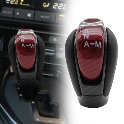 Perilla de cambio apta para Nissan GTR R35 09-21 fibra de carbono línea blanca cuero negro con rojo Foto 1 de 4