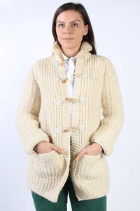 Women Jumper Retro Cardigan Duffle 80s Casual Warm Cream M-IL1321 - Picture 1 of 5
