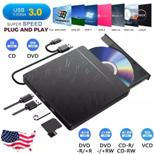 External CD/DVD Drive Disk Player For USB 3.0 Laptop PC MacBook Windows Type-C - Picture 1 of 35