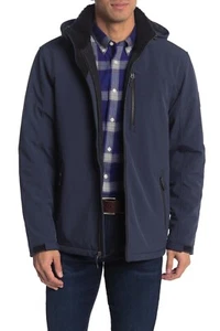 Free Country Men's Faux Shearling Trim Removable Hooded Jacket Dark Indigo M - Picture 1 of 7