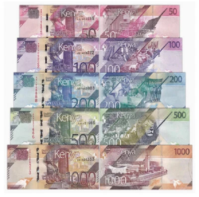 Set 5 Pcs Kenya 50 100 200 500 1000 Shillings P 52 53 54 55 56 UNC NEW Banknote - Image 1 of 2