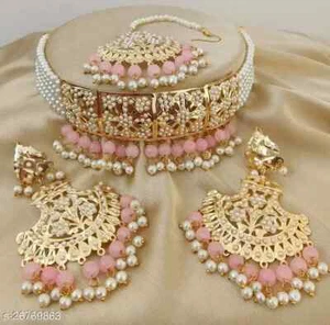 Indisches Bollywood vergoldet Kundan Halsband Braut Halskette Ohrringe Schmuck Set - Bild 1 von 1