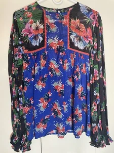 Anthropologie Bl^nk London Small Miranda Peasant Blouse Floral Unique Multicolor - Picture 1 of 8