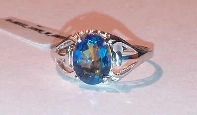 10kt Solid White Gold 1.68 Ct Blue Multicolor Mystic Topaz Ring Size 7 - Image 1 of 4