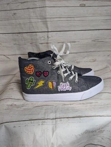 NEW Hi Top Sneakers Patches Youth Size 5 Blue Sparkly Side Zip Back to School - Picture 1 of 8