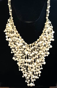 Vtg Gorgeous Cultured Pearl Multi Strand Cascading Bib Necklace Sgd 14K clasp - Picture 1 of 17