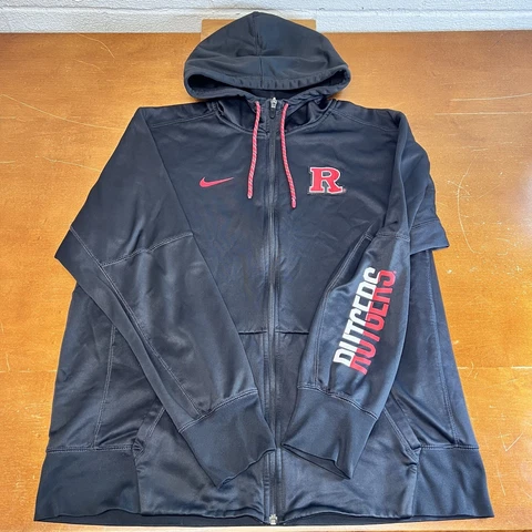Rutgers Scarlet Knights Jacket Mens Large Black Full Zip Hoodie Nike Therma-Fit Cover