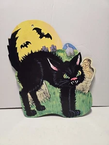 Vintage Black Cat Graveyard Double Side Die Cut Halloween Decoration 12" - Picture 1 of 2
