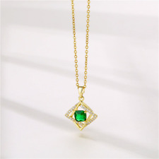 Hollow Square 18K Gold Filled Emerald Zirconia Necklace-Emerald Pendant-Gift Set