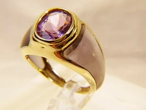 Einzigartiger Vintage 10 K Gold Amethyst transparente Seiten Mid Century Gr. 8 Dinner Ring - Bild 1 von 12