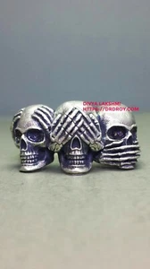 Hear No Evil See No Evil Speak No Evil Sterling silver Skull Ring | Men Gift - Picture 1 of 4