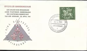 GERMANY 1961 FIRST DAY COVER, BOY SCOUT ST GEORGE DAY PATRON SAINT OF BOY SCOUTS - Picture 1 of 1