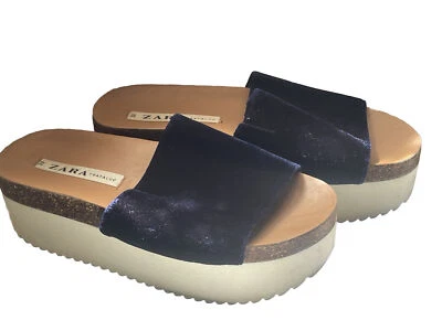 Zapatillas Zara Azul Terciopelo Plataforma Reino Unido 6 UE 39 Foto 1 de 4