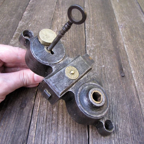 Antique Rare Steel Lock with Brass Details with WORKING KEY Cover