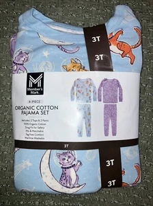 Member's Mark Toddler & Girls 4-Piece Organic Cotton Pajama Set Size 3T  Pjs - Picture 1 of 4