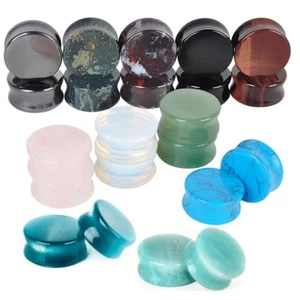 PAIR Natural Stone Ear Tunnel Plugs for Ear Gauge Double Flare Expander Saddle - Picture 1 of 23