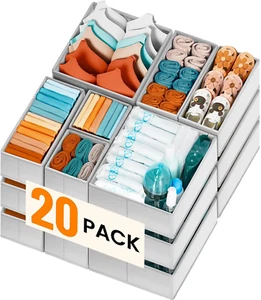 20 Pack Drawer Organizer Bins - Grey Fabric Closet Organization and Storage Divi - Picture 1 of 12