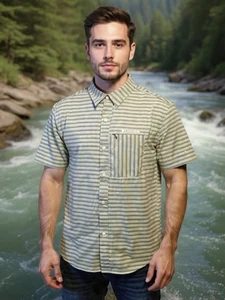 Columbia Hemd Herren L grün weiß gestreift Omni Shade Knopfleiste belüftet. G-2 - Bild 1 von 14